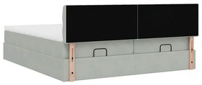 Estrutura cama otomana colchões 160x200cm veludo cinzento claro