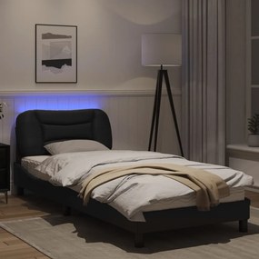 Estrutura de cama c/ luzes LED 90x200 cm couro artificial preto