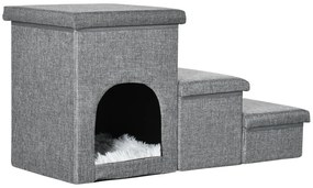 Escada para Cães Escada para Animais de Estimação de 3 Degraus com Tampas 3 Caixas de Armazenamento Caverna e Almofada Lavável para Cama Sofá 73,5x33x