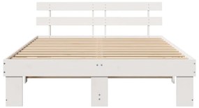 Estrado de Cama com Cabeceira Branco 140x200 cm Madeira Sólida Pinho