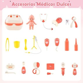 Centro Médico de Brincar de Madeira para Crianças 75 x 28 x 82 cm com Quadro Branco Balança para Animais de Estimação Torneira e Vários Acessórios Ros