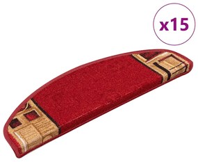 vidaXL Tapetes de escada adesivos 15 pcs 65x21x4 cm vermelho
