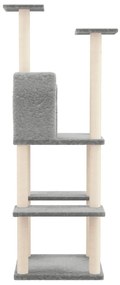 Árvore p/ gatos c/ arranhadores sisal 144,5 cm cinza-claro
