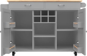 Moderna ilha de cozinha, mesa de jantar multifuncional com espaço de arrumação, 102x45x92 cm, Cinzento