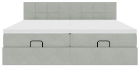 Estrutura cama otomana colchões 200x200cm veludo cinzento claro