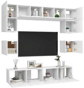 8 pcs conjunto de móveis de TV derivados de madeira branco
