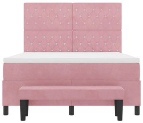 Cama Box Spring com Colchão e Banco Rosa 160x200 cm Veludo