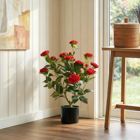 Planta Artificial de Camélia 65 cm com Flores Realistas de Seda 116 Folhas e Efeito de Musgo Vermelho