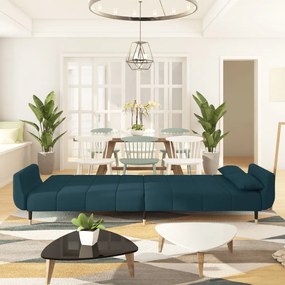Sofá-cama 2 lugares com duas almofadas veludo azul