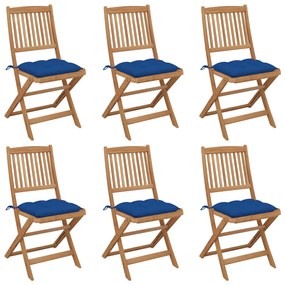 vidaXL Cadeiras de jardim dobráveis c/ almofadões 6 pcs acácia maciça