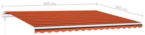 Toldo retrátil manual com luzes LED 4x3 m laranja e castanho