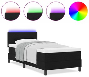 Cama Box com Colchão & LED Preta 80x200 cm Tecido