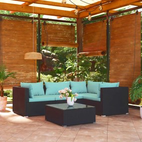 vidaXL 5 pcs conjunto lounge de jardim c/ almofadões vime PE preto