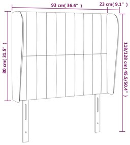 Cabeceira de cama c/ abas veludo 93x23x118/128 cm rosa