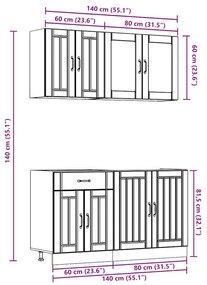 4 peças armário de cozinha conjunto Kalmar madeira velha