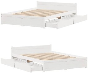 Cama sem colchão 150x200 cm madeira de pinho maciça branco