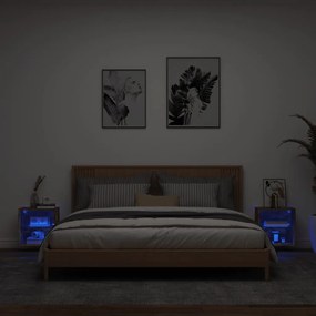 Mesas de cabeceira de parede com luzes LED 2pcs carvalho fumado