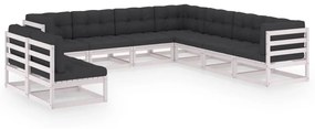 vidaXL 9 pcs conj. lounge de jardim c/ almofadões pinho maciço branco