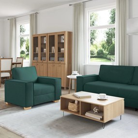 Conjunto de Sofá de 3 Peças com Almofadas em Tecido Verde Escuro
