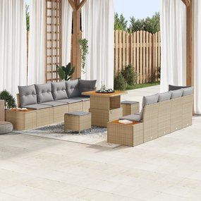 Conjunto de Sofá de Jardim vidaXL de 11 Peças com Almofadas Bege Ratta