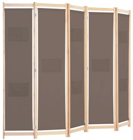 Divisória de quarto com 5 painéis 200x170x4 cm tecido castanho