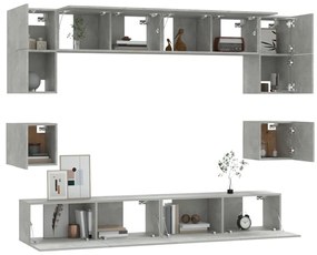 Conjunto móveis de TV 8 pcs madeira processada cinzento cimento