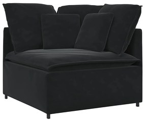 Sofá modular com pufes e almofadas veludo preto
