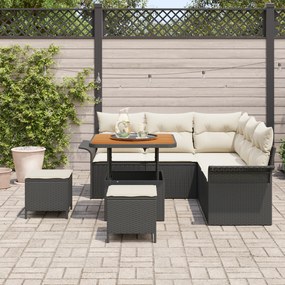Conjunto de Sofá de Jardim vidaXL de 8 Peças com Almofadas Preto Ratta