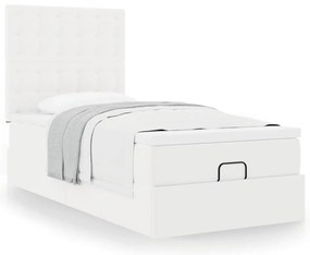 Cama otomana com colchão 90x200 cm couro artificial branco
