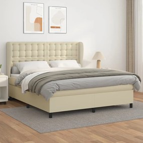 vidaXL Cama com molas/colchão 160x200 cm couro artificial cor creme