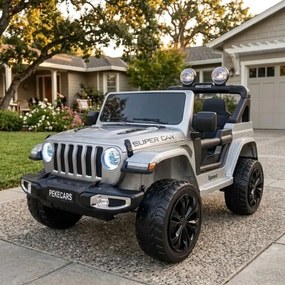 Jeep elétrico 12V 4x4 para crianças 1 a 6 anos Wrangler Rubicon Style rodas Borracha e controlo remoto cinzento Metalizado