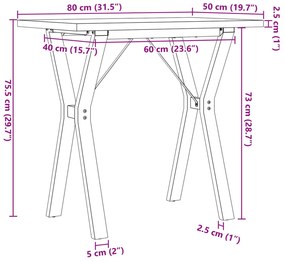 Mesa de jantar estrutura em Y 80x50x75,5 cm pinho/aço