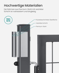 Portão de jardim com fechadura, 106 x 180 cm, em aço galvanizado cinzento