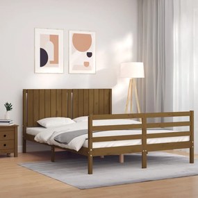 vidaXL Estrutura de cama King Size c/ cabeceira madeira castanho-mel