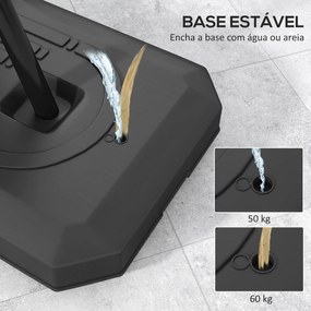Cesto de Basquetebol para Exterior Altura Ajustável em 16 Níveis 150-305 cm com Rodas e Base Recarregável Preto