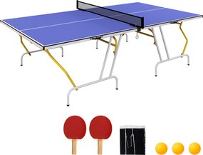 Mesa de Ping-Pong Dobrável com Rede Apoio para os Pés Ajustáveis e Estrutura de Aço para Interior e Exterior 274x152,5x76 cm Azul