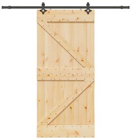 vidaXL Porta de correr c/ ferragens 100x210 cm madeira de pinho maciça