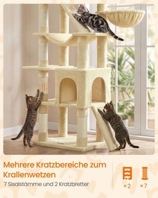 Arranhador para gatos para arranhar XXL com placas para arranhar e sisal, 55 x 45 x 206 cm, bege