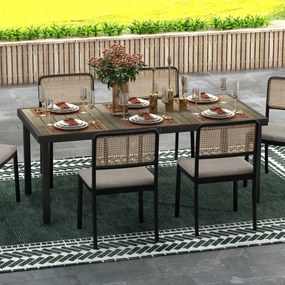 Mesa de Jardim Retangular para 8 Pessoas com Bancada de Ripas e Estrutura de Alumínio 190x90x74 cm Preto e Madeira