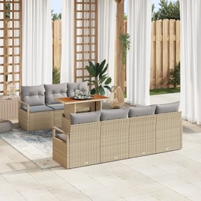 Conjunto de Sofá de Jardim de 8 Peças com Almofadas Bege em Rattan
