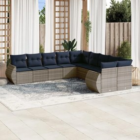 vidaXL 10 pcs conjunto sofás p/ jardim c/ almofadões vime PE cinzento