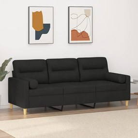 Sofá 3 lugares + almofadas decorativas 180 cm tecido preto