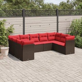 vidaXL 9 pcs conjunto sofás p/ jardim c/ almofadões vime PE castanho
