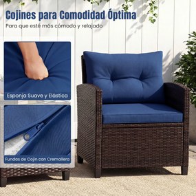 Conjunto jardim de 3 peças: cadeiras de rattan e mesa com tampo de vidro temperado. Mobiliário de exterior em vime para pátio, Castanho com almofadas