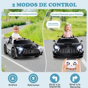 Carro elétrico para crianças com controle remoto, música, buzina, luzes LED, cinto de segurança ajustável, arranque lento, preto