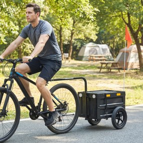 Reboque para bicicleta de carga 145 x 51,5 x 72 cm, carrinho de transporte dobrável, caixa de plástico de 65 L, tampa de abertura rápida, preto