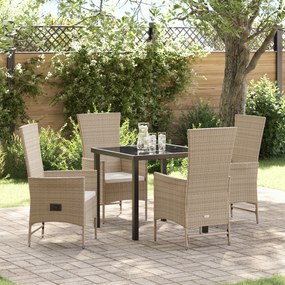 vidaXL Conjunto de Jantar de Jardim de 5 Peças com Almofadas em Bege Vime PE
