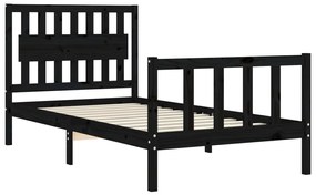 Estrutura de cama com cabeceira 100x200 cm madeira maciça preto