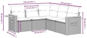 5 pcs conjunto sofás de jardim com almofadões vime PE preto