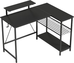 HOMCOM Mesa gamer reversível, mesa gamer de canto, suporte para monitor, prateleira de malha ajustável, 114,5x82x91,5cm, preto | Aosom Portugal
